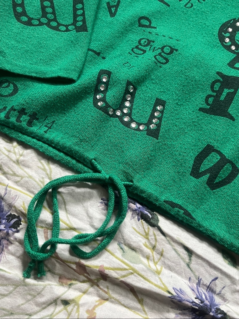 Tricotto Emerald Green Rhinestone Letter Print Sweater – Size L – Like New - Picture 7 of 9